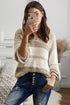 V-Neck Knitted Lantern Sleeve Pullover Sweater